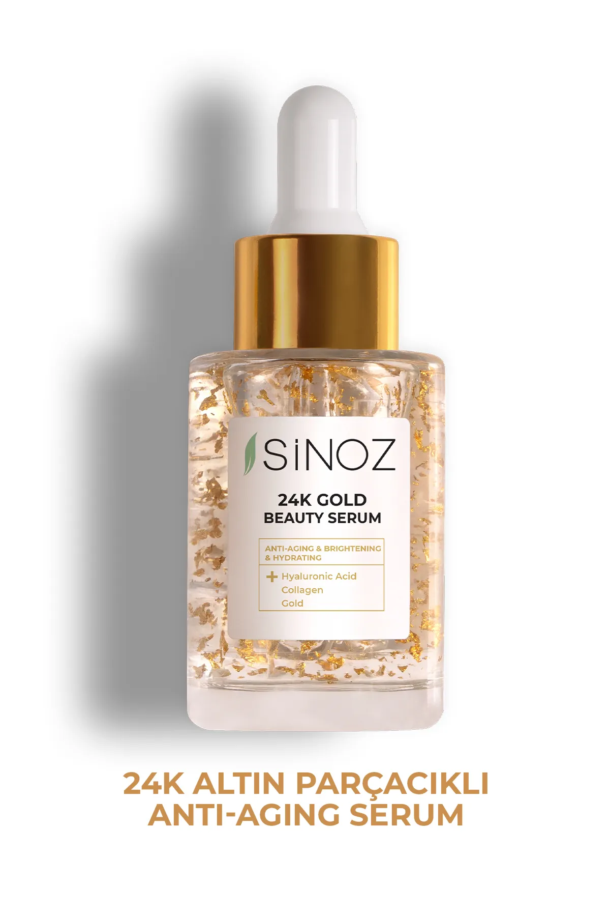 Sinoz 24k Altın Parçacıklı Hyaluronik Asit Içeren Kırışıklık Karşıtı Kolajen Cilt Bakım Serum 30 ml